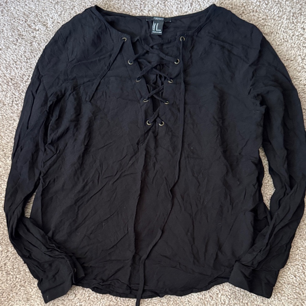 Forever 21 Black Lace-Up Blouse